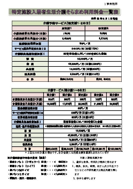 そらまめ利用料金表１